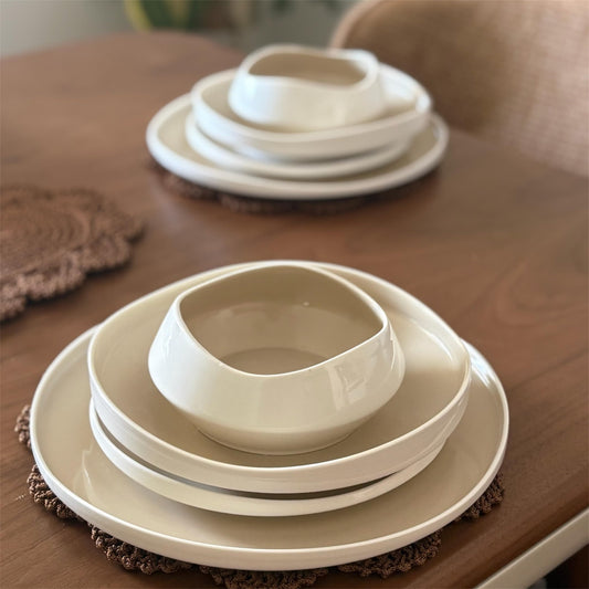 BRICARD BLANZY GESCHIRR SET | WEIß-BEIGE 27-TEILIG Selhome
