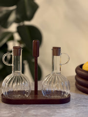 Öl- & Essigspender Set Luna Duo mit Akazienholzhalterung| 3-Teilig