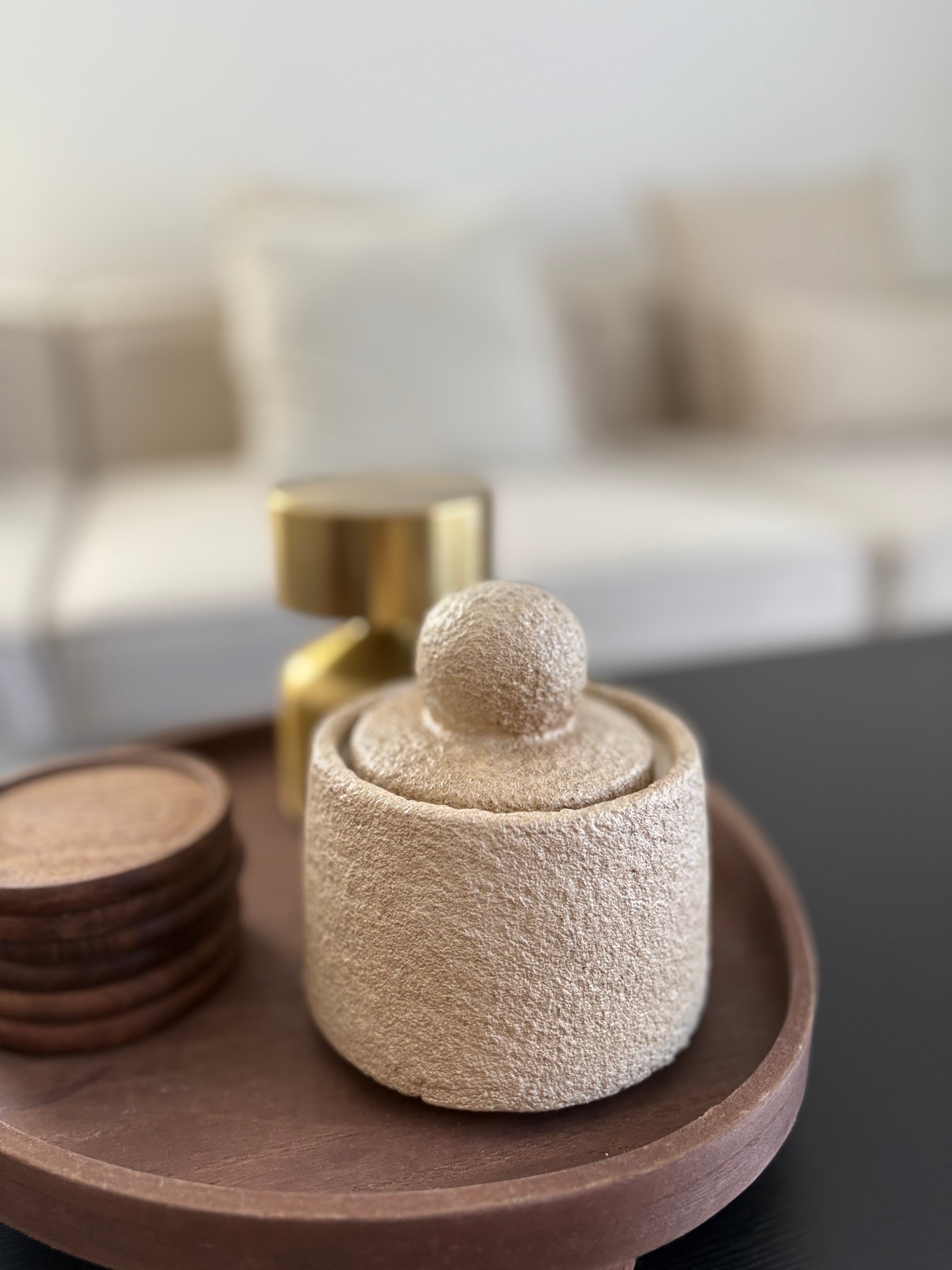 Steingut Behälter mit Deckel Beige Selhome