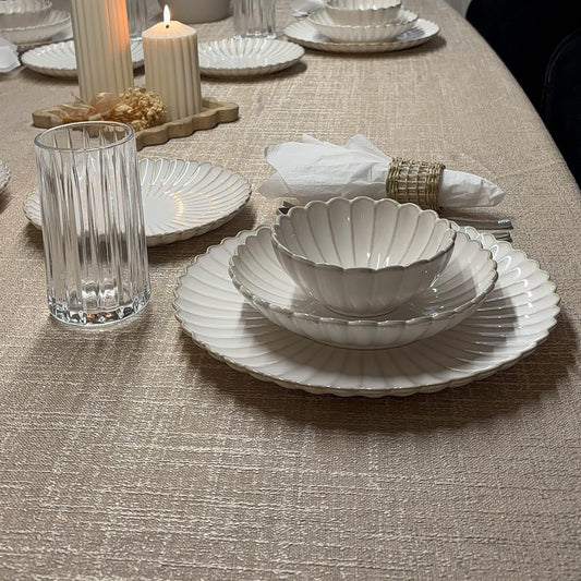 Bloomy Geschirrset| 26-Teilig Weiß/Taupe Selhome