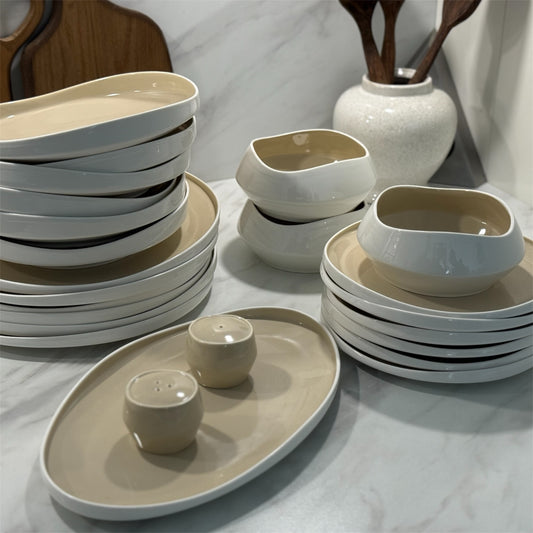 Bricard Blanzy Geschirrset 27-teilig – Weiß-Beige
