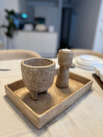 Steinguttablett Rechteckig Beige