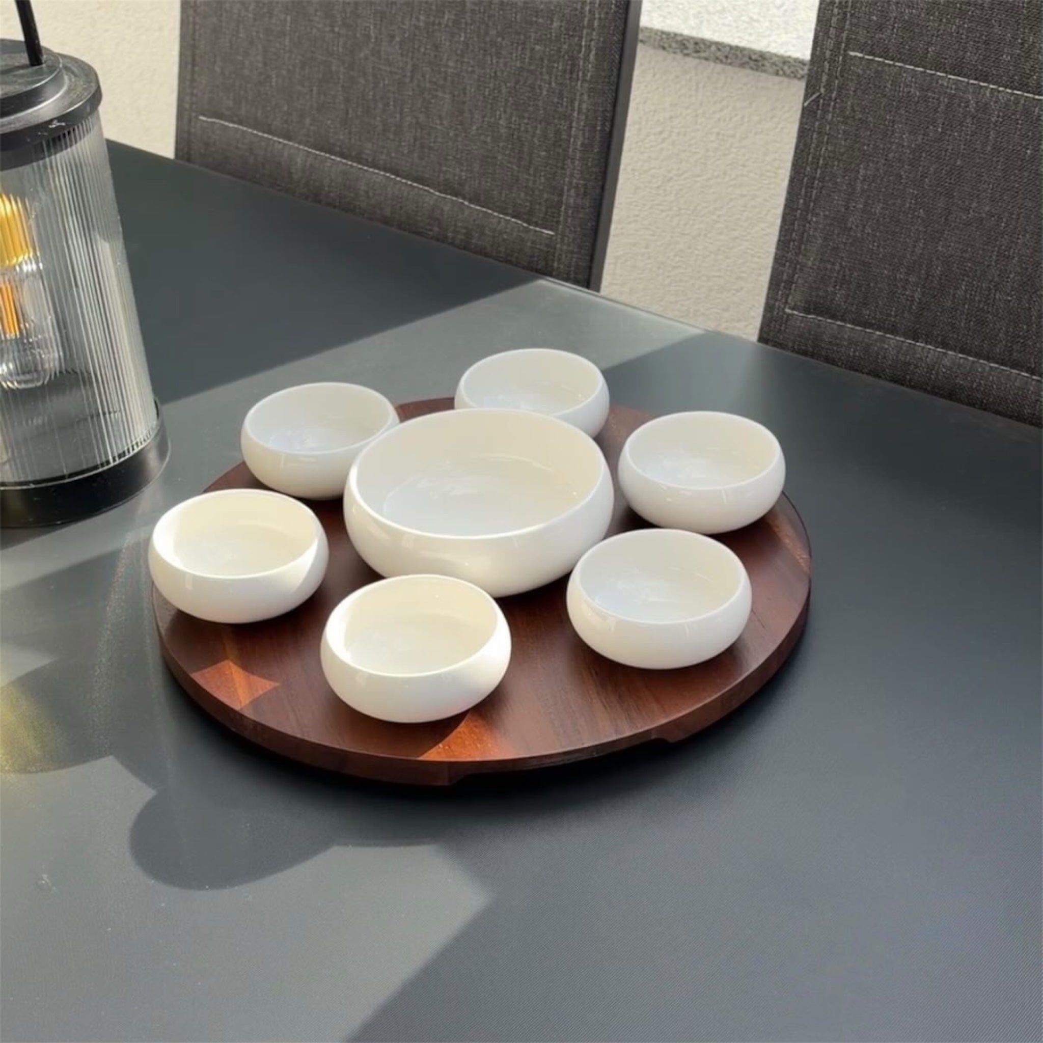 Belicia Servierschalen Set mit drehbaren Akazienholz| 8-Teilig Selhome