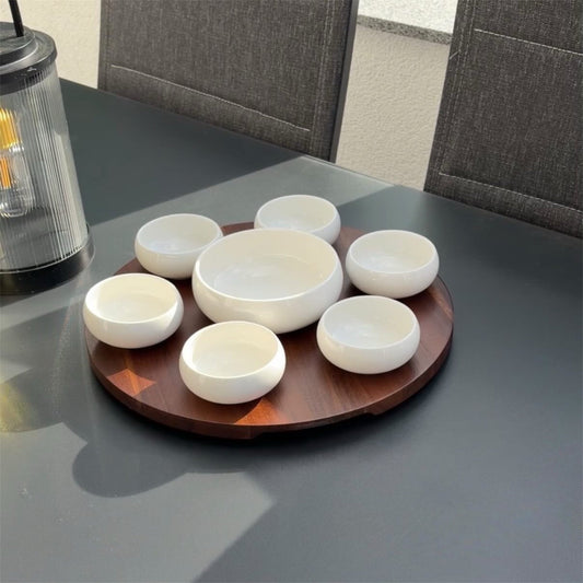 Belicia Servierschalen Set mit drehbaren Akazienholz| 8-Teilig Selhome