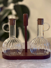 Öl- & Essigspender Set Luna Duo mit Akazienholzhalterung| 3-Teilig