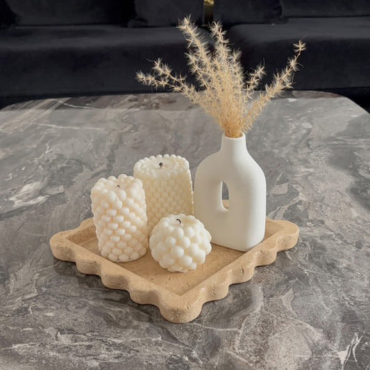 Quadratisches Steinguttablett Beige