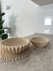 Steingut Schale Ribbel Beige