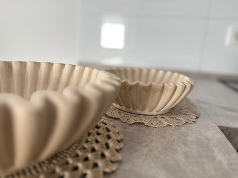 Steingut Schale Ribbel Beige