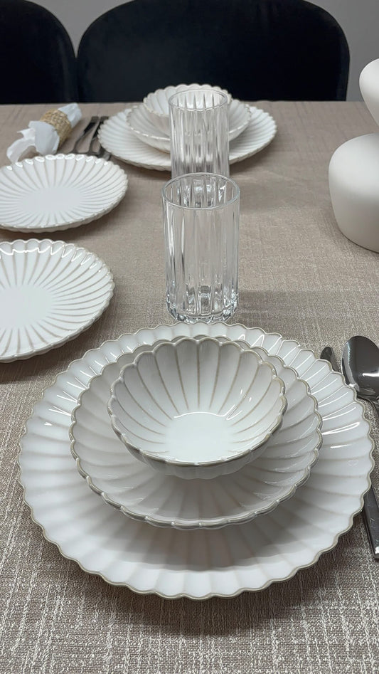 BLOOMY GESCHIRRSET| 26-TEILIG WEISS/TAUPE