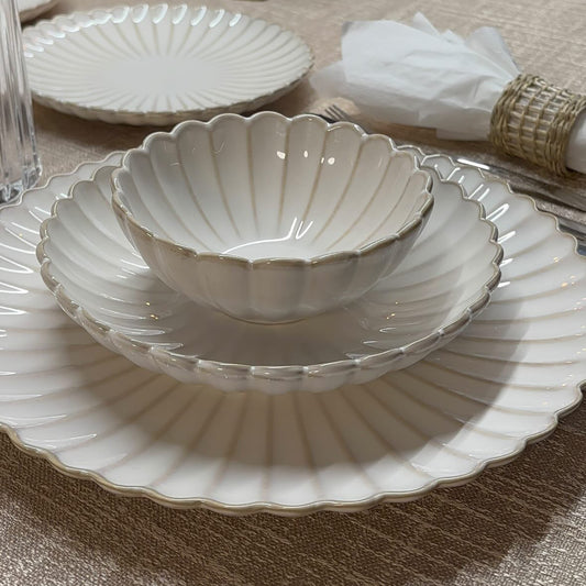 Bloomy Geschirrset| 26-Teilig Weiß/Taupe Selhome