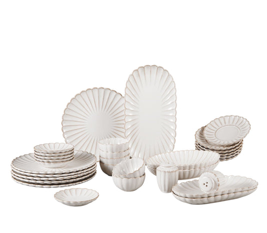 FRÜHSTÜCKSSET BLOOMY| 31-TEILIG WEIẞ/TAUPE